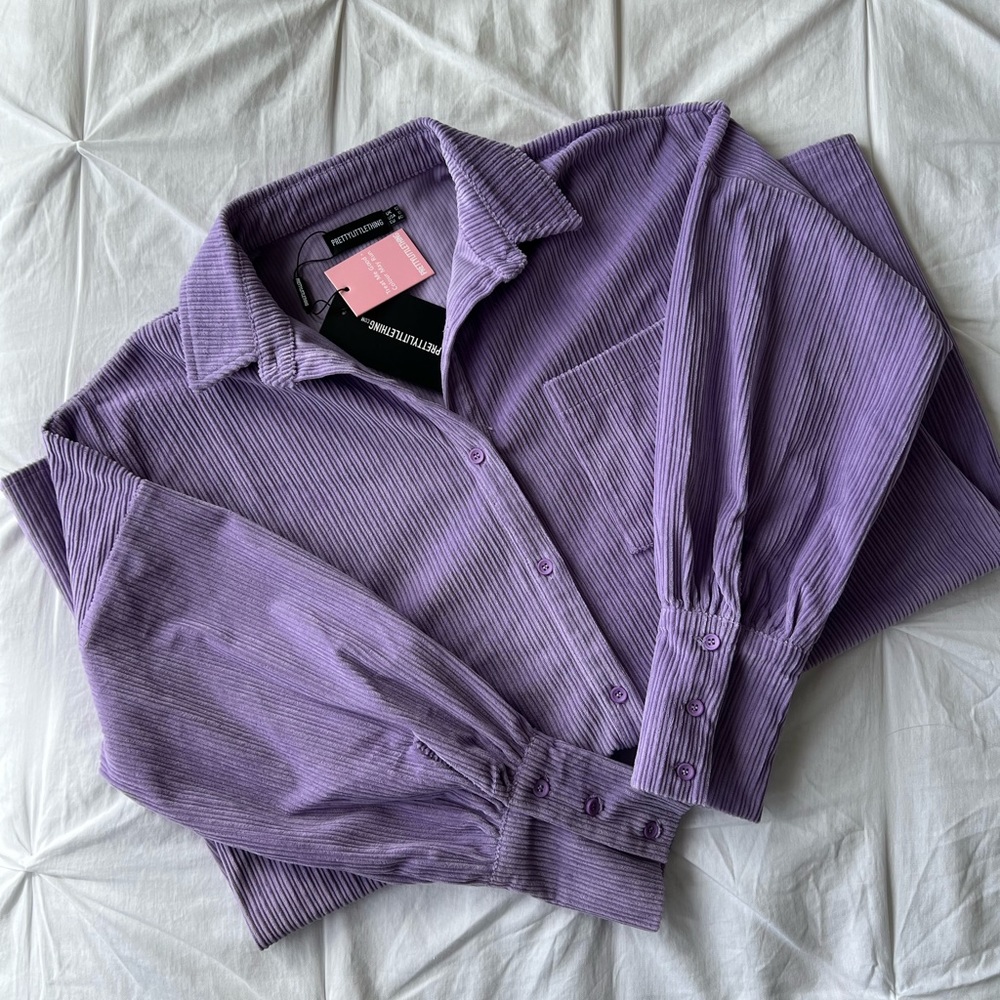 PLT - Lilac Cord Sleeve Oversized Cuff Shirt Dress - Size 8